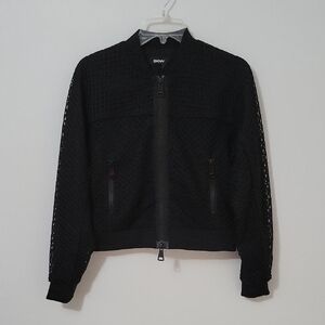 DKNY Black Cropped Bomber Jacket, Size Small